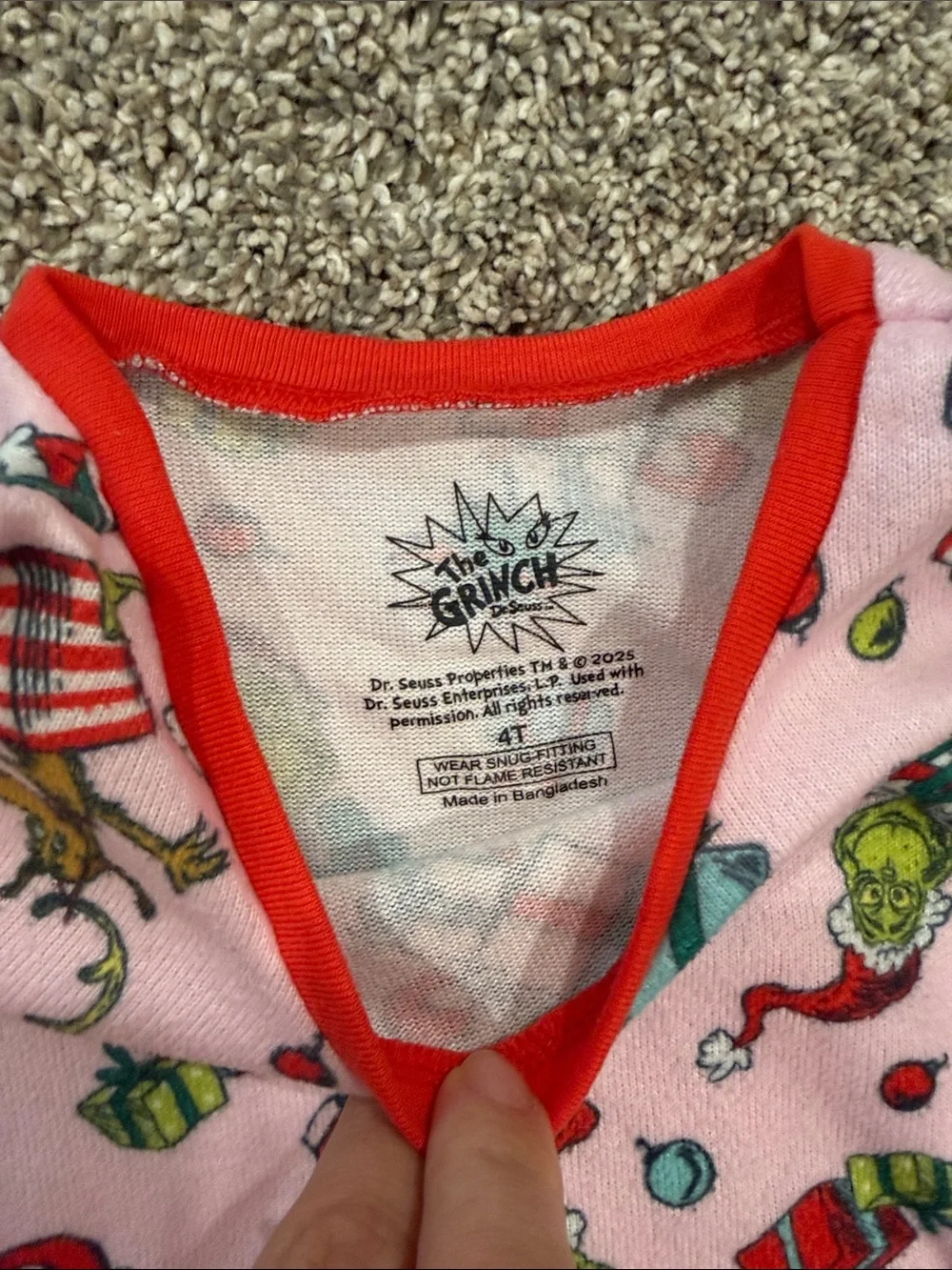 3 sets! Dr. Seuss Grinch Kids One-Piece Pajama Set - Red, Pink, White